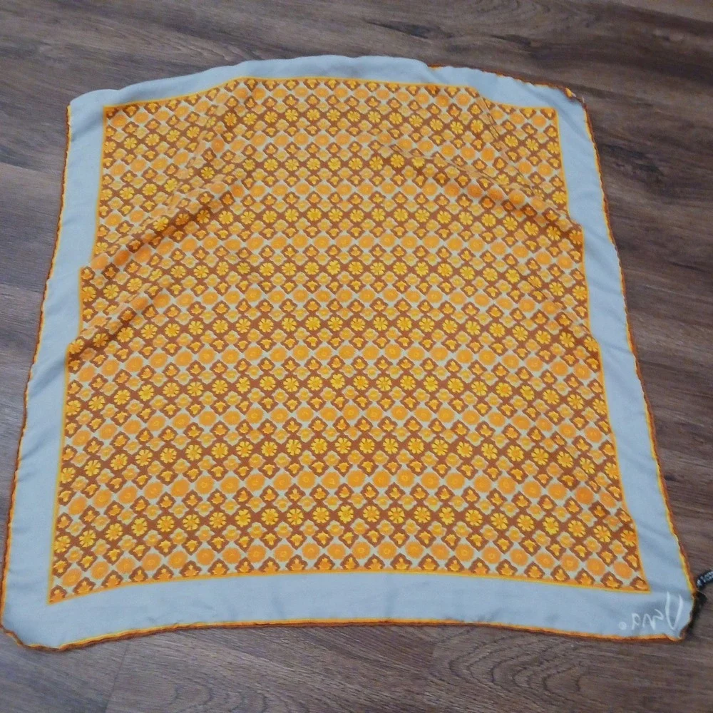 Vera Neumann Silk Scarf Gold Piece Collection Orange Floral Geometric Italy